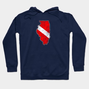 Illinois Dive Flag Scuba Diving State Map Dive Flag Distressed Hoodie